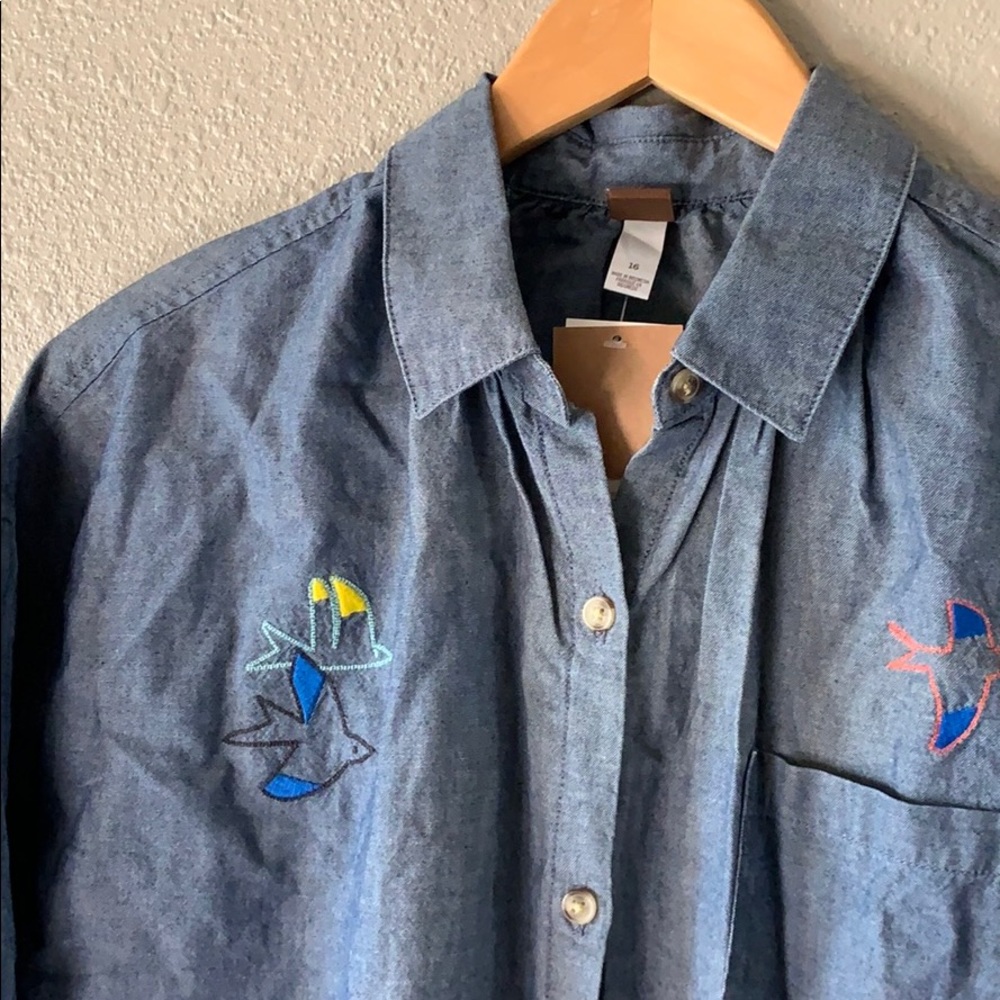 Child’s Tea button up, embroidered denim shirt